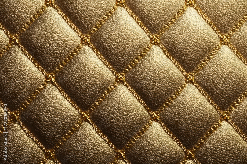 Fototapeta premium Luxurious gold leather texture featuring intricate diamond stitching that enhances sophistication and elegance in modern design elements