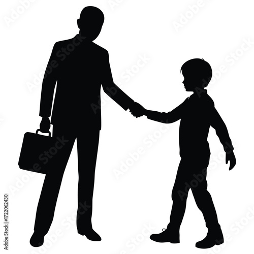 Silhouette of businessman shaking hands with a boy on white background handshake adult