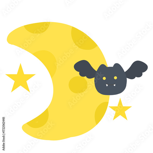 A cartoon of a bat flying over a yellow moon