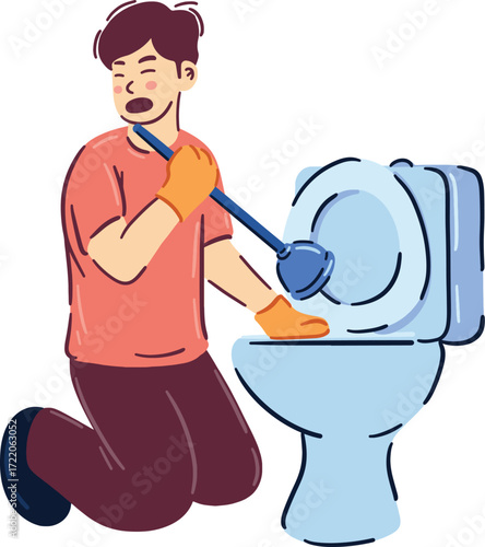 Person plunging a toilet