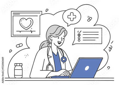 Telemedicine Consultation with Female Doctor Using Laptop for Online Medical Advice and Healthcare Solutions