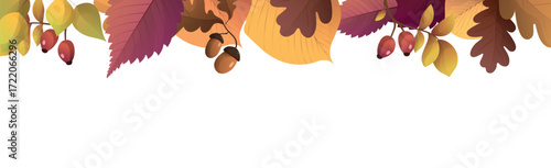 Realistic autumn foliage, white background with space for text - Vector illustration