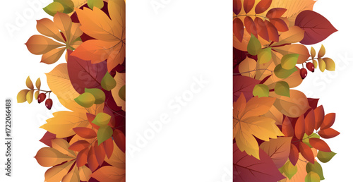 Realistic autumn foliage, white background with space for text - Vector illustration