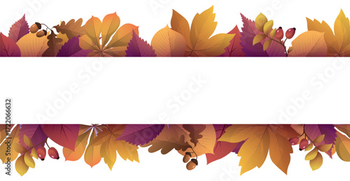 Realistic autumn foliage, white background with space for text - Vector illustration