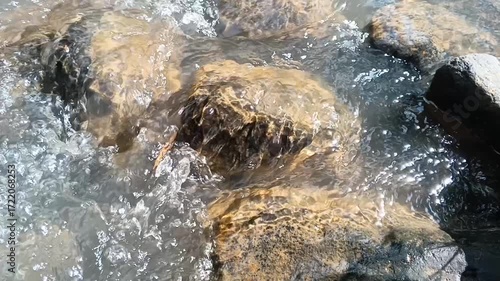 Serene Stream Flowing Over Smooth Rocks