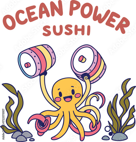 A fun cartoon drawing for a child's birthday card showing a little girl and boy smiling with funny sea animals, angels, and flowers