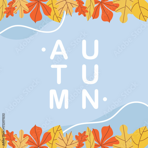 Colorful banner with autumn fallen leaves. Abstract autumn background for social networks. Web template for event invitation, discount coupon, advertising and promotional events - Vector illustration