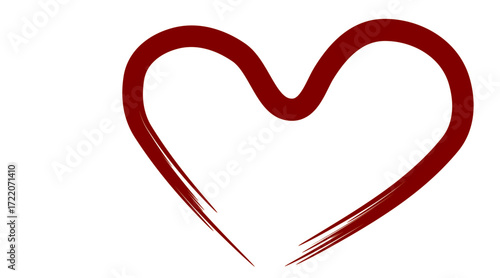 A simple, hand-drawn heart shape with a brushstroke effect, colored in dark red.