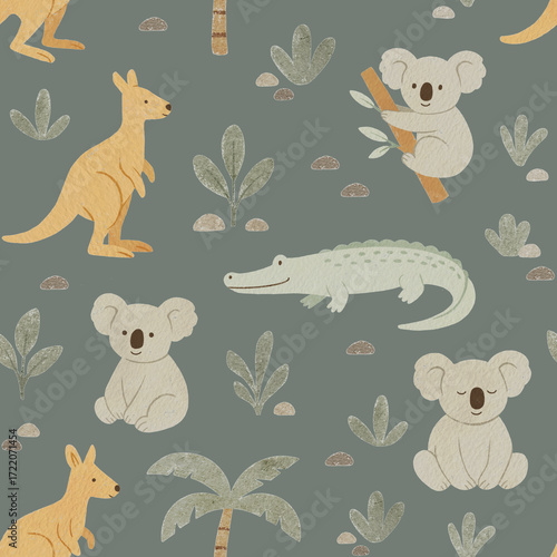 Australian animals seamless pattern design. Repeat pattern