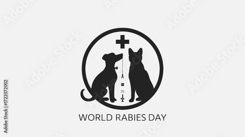 World Rabies Day Black Cat Silhouette with Cross Vector Illustration
