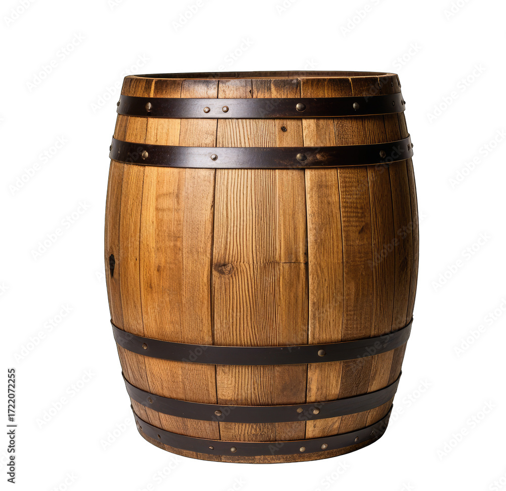 Fototapeta premium Wooden barrel, light brown wood, dark bands, classic style