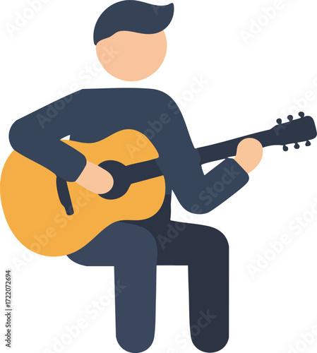 Minimalist illustration of person playing the acoustic guitar alone.