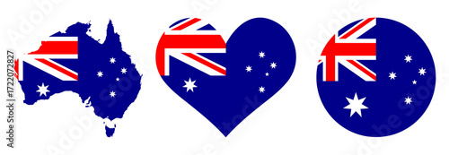 Australia flag with map, heart, button PNG