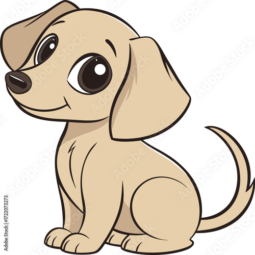 Vector art of cute cartoon dachshund puppy dog sitting and smiling