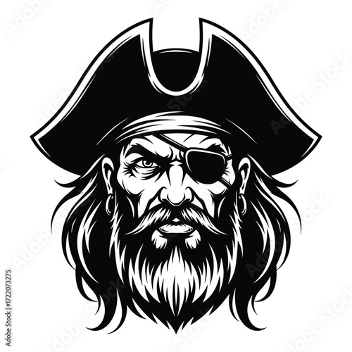 Fierce pirate captain with eye patch and long beard detailed portrait