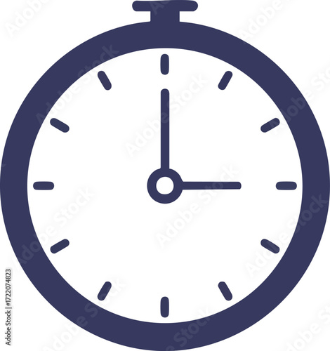 Classic analog clock icon in blue on white shows three oclock time