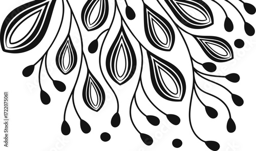 Vector art of abstract black and white decorative element with organic shapes and dots