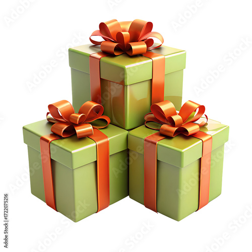Gift boxes with the red ribbons for Christmas isolated on the transparent background
