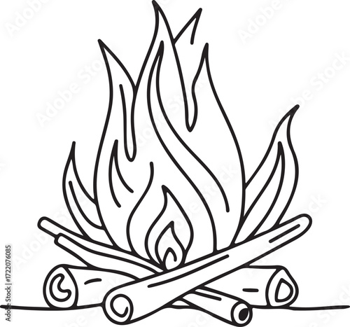 A campfire in line art style for a vector illustration
