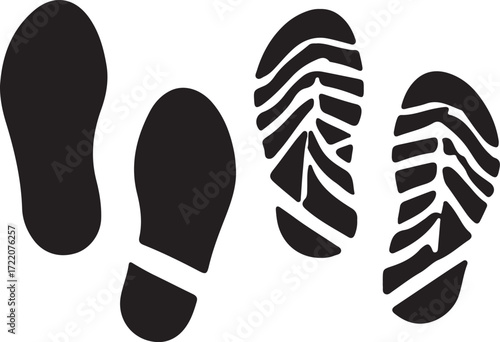 Silhouettes of shoe prints on a white background
