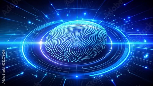 Futuristic fingerprint scan animation with glowing circuits and vibrant colors for secure access