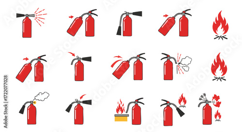 Fire Extinguisher Usage Guide Step-by-Step Illustration of Safe Operation for Fire Safety