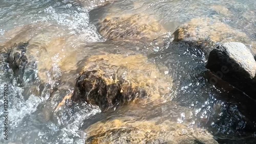 Serene Stream Flowing Over Smooth Rocks