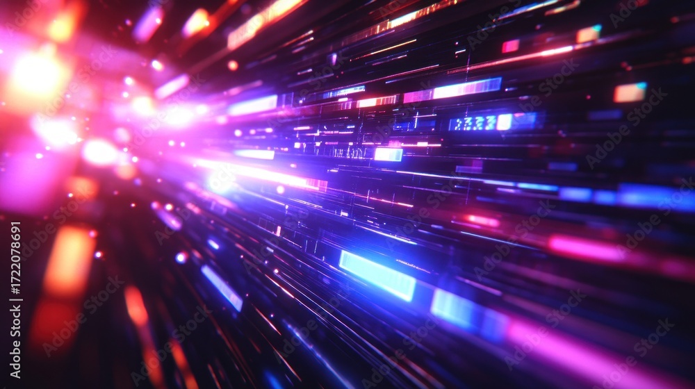 Fototapeta premium Colorful light beams create a dynamic pattern in a digital space