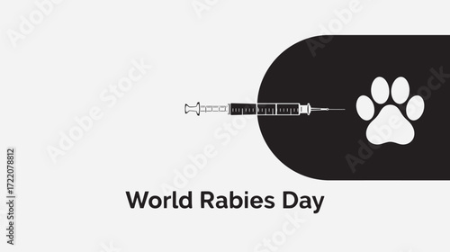 World Rabies Day Syringe with Paw Print Illustration
