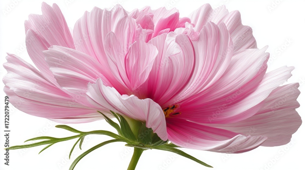 Obraz premium Close-up of a delicate pink cosmos flower with detailed petals and green stem