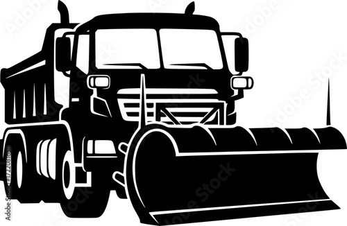 Truck snowplow icon. Snowblower. Black silhouette. Front view. Vector simple flat graphic illustration. Isolated object on a white background
