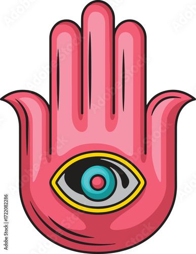 Pink Hamsa hand with an eye and vibrant colors