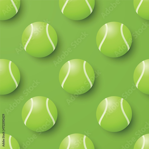 Vector Seamless Pattern with Green Tennis Balls on Green Background. Tennis Ball Pattern for Sport Wallpaper, Tennis Fabric, Sports Textile, Ball Game Print, Sport Illustration, Tennis Design