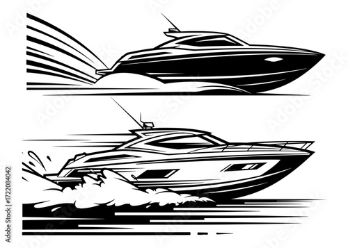 Vector art of two speedboats racing on the water, creating a dynamic and exciting scene