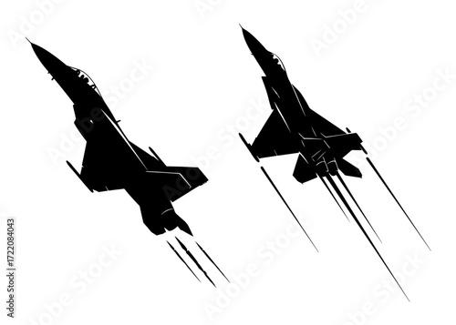 Vector art of two fighter jets soaring through the sky, showcasing power and precision