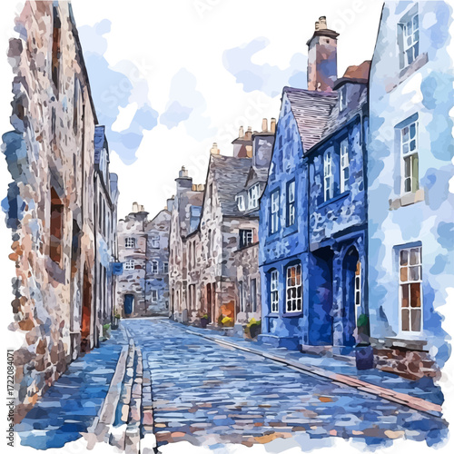 Scottish Street Improv, watercolor vector, isolated on a white background.