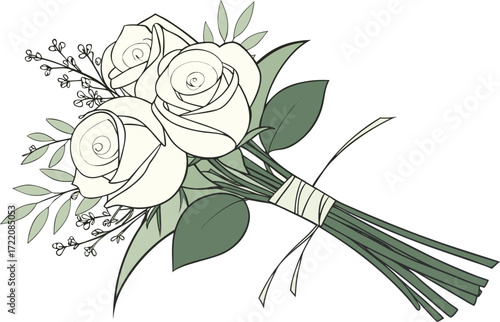 Elegant white rose bouquet with soft greenery vector illustration scalable eps file