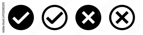 check mark icon button set. check box icon with right and wrong buttons and yes or no checkmark icons in green tick box and red cross. vector illustration