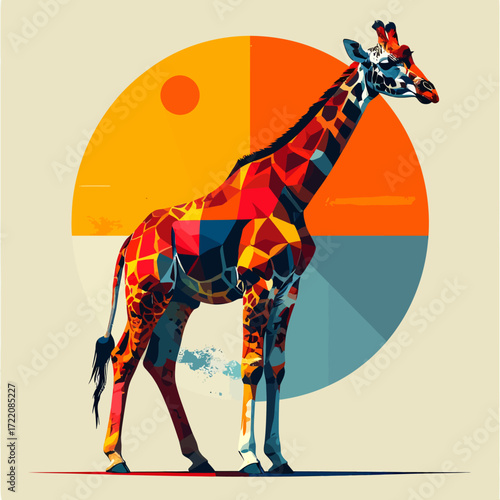 Bold brutalism vector of a standing giraffe