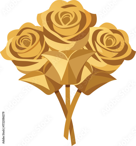 Elegant metallic gold rose bouquet realistic shading vector illustration for design projects