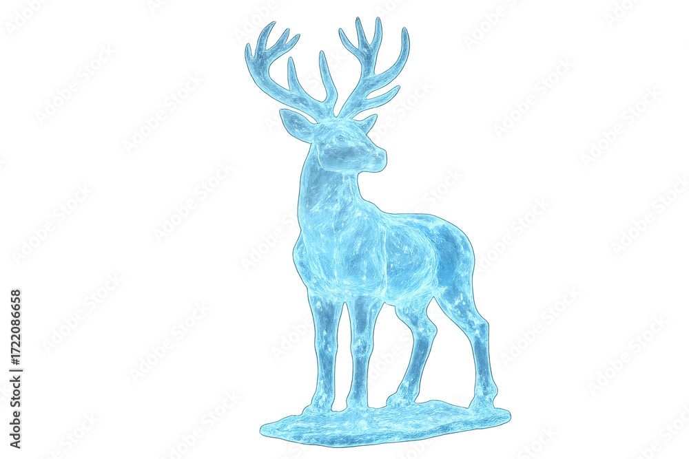 Fototapeta premium Ice deer sculpture standing on transparent background