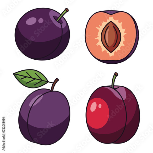 Fresh plums whole and halved delicious ripe purple fruit for healthy eating and recipes
