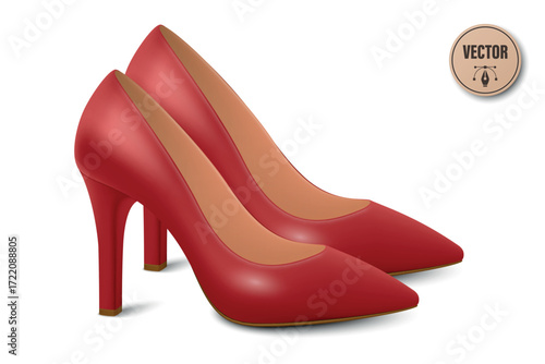 Vector 3d Realistic Red High Heels Pair. Realistic Women s Shoes with Stiletto Heel for Fashion Poster, Shoe Store Banner, Clothing Catalog, Footwear Branding, Elegant Outfit Design, Online Shop