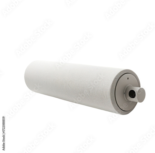 White industrial roller, isolated, 3D render, machinery background, conveyor part