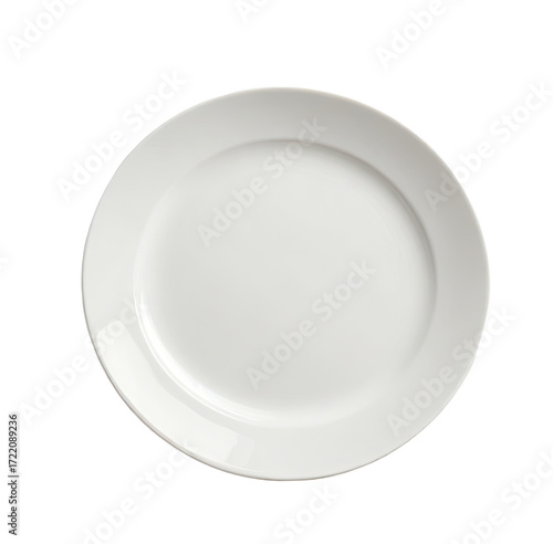 White plate, overhead studio shot, empty, clean, background blurred