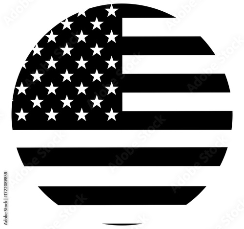 USA flag round circle black and white transparent PNG