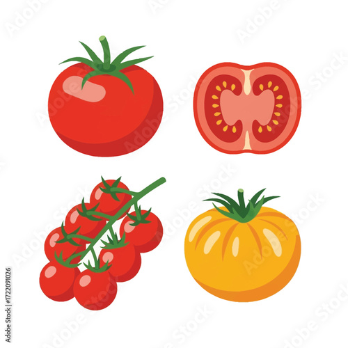 Fresh ripe tomatoes and cherry tomato bunch isolated on for healthy eating