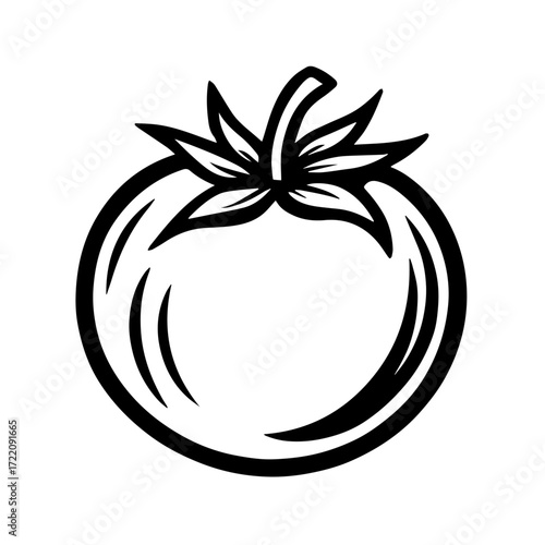 Tomato Icon – Black and White Vegetable Line Illustration