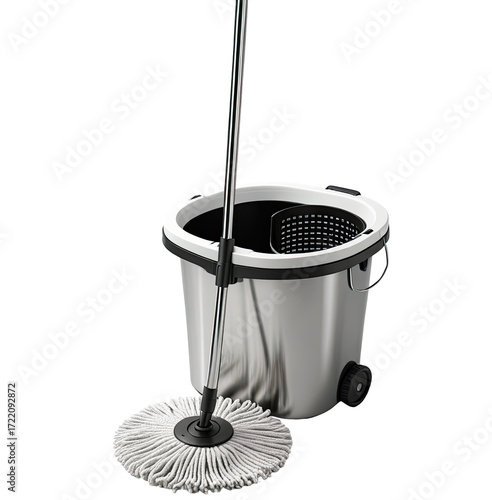 Stainless steel spin mop bucket, floor cleaning, home, easy cleaning, background black