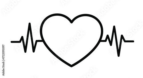 Abstract Representation of a Healthy Heartbeat EKG Line and a Heart Symbol